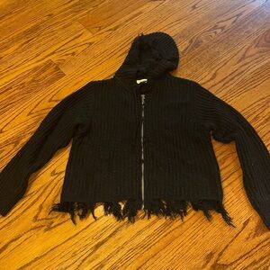 Tweenstyle Girl’s Black Distressed Hooded Sweater Jacket Size 8
